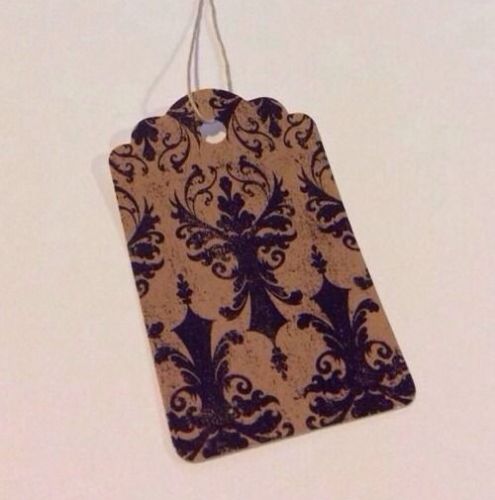 100 1 x 1 5/8&#034; distressed damask print price tags with string