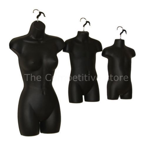 Female dress toddler and child hanging mannequin body forms set - black color for sale