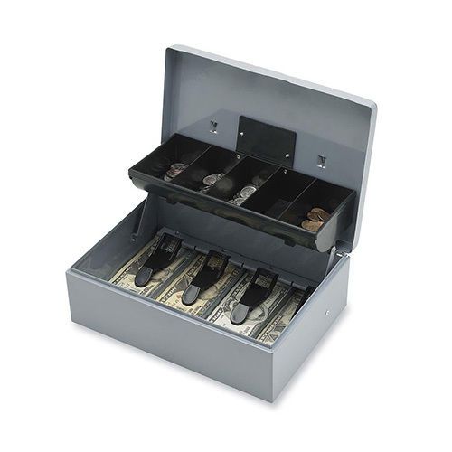 Sparco Cash Box, 5 Compartments, 11-3/8&#034;x7-1/2&#034;x3-3/8&#034;, Gray. Sold as Each