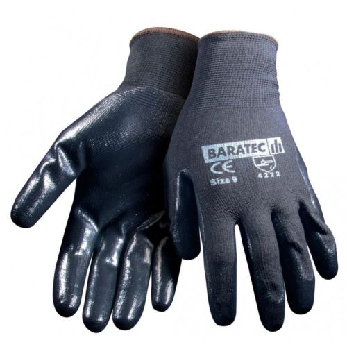 12 Pairs Baratec Black Nitrile Rubber Safety Work Gloves Horse Riding Grip Size