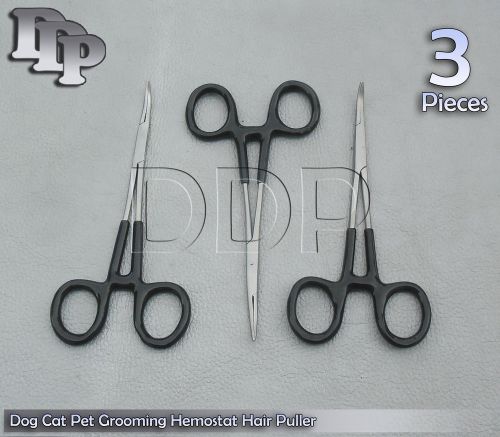 3 Dog Cat Pet Grooming Hemostat Hair Puller 5&#034; Black Curved