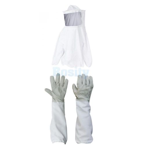 Protective Bee Keeping Jacket Veil Suit +1 Pair Beekeeping Long Sleeve Gloves