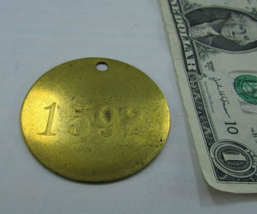 Lot 12 solid brass 4-digit 2&#034; round numbered tags, utility meter, livestock, nos for sale