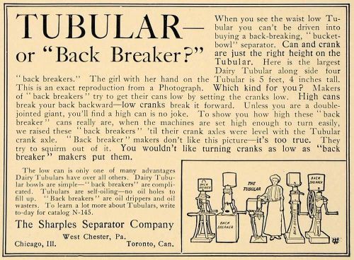 1906 ad back breaker cranks tubular sharples separator - original cl9 for sale