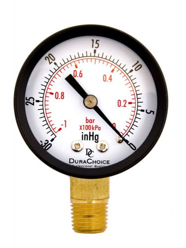 2&#034; dry utility vacuum pressure gauge blk.steel 1/4&#034; npt lower mount, -30hg/0psi for sale