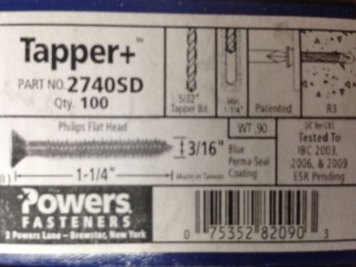 100 Powers Fasteners Tapper + Perma-Seal 1-1/4&#034; x 3/1&#034; Concrete Screw 2740SD