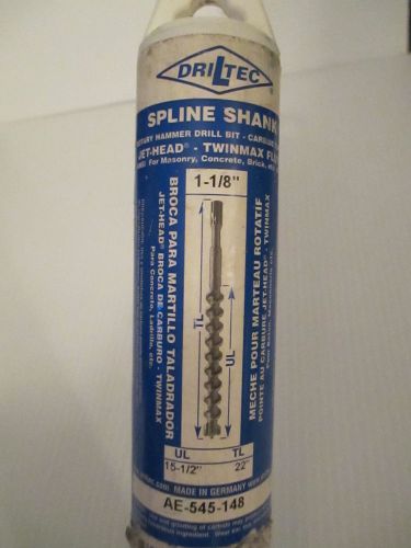 NEW Driltec 1-1/8&#034; x 22&#034; Spline Shank  Jet-Head Rotary Hammer Drill Bit -PJ11