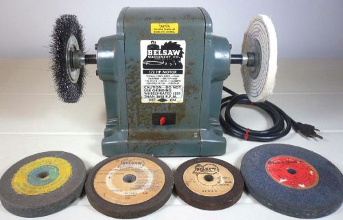 Belsaw 1/2 hp grinder / buffer + 6&#034; buffing &amp; wire wheels + 4 grinding wheels for sale