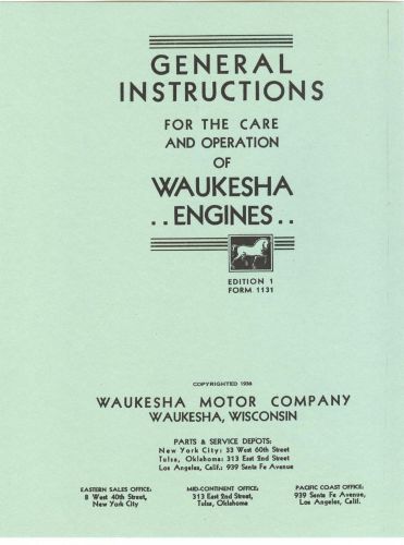 Waukesha Engine Manual 1938, 4 &amp; 6 Cylinder Many Models