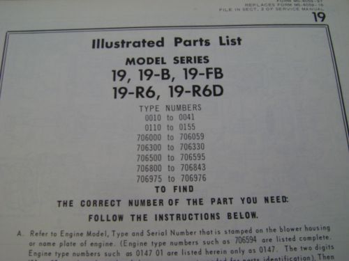 briggs and stratton parts list model series 19 19-B 19-FB 19-R6 19-R6D