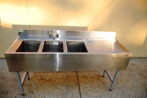 Bar Sink with Right Drain Board, 59&#034; Wide, NiceShape with Faucet