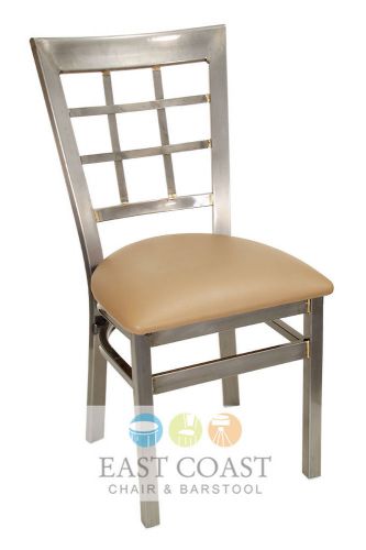 New Gladiator Clear Coat Window Pane Metal Restaurant Chair with Tan Vinyl Seat