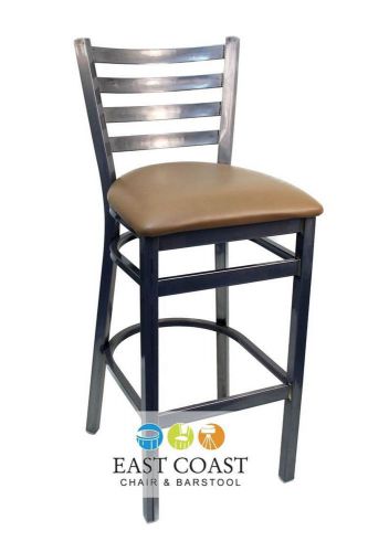 New gladiator clear coat ladder back metal bar stool with tan vinyl seat for sale