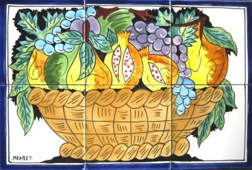 DECORATIVE CERAMIC TILES: MOSAIC PANEL HAND PAINTED WALL MURAL FRUIT 18in x 12in
