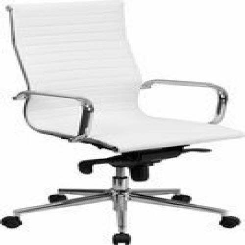 Flash Furniture BT-9826H-WH-GG High Back White Ribbed Upholstered Leather Execut