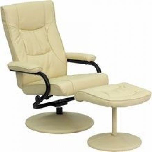 Flash Furniture BT-7862-CREAM-GG Contemporary Cream Leather Recliner and Ottoman