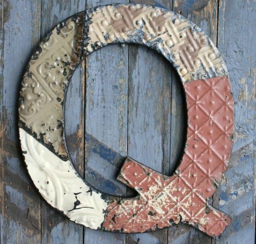 Genuine Antique Ceiling Tin -- 16&#034; Alphabet Mosaic Letter Sign  -- Q