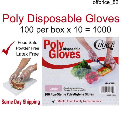 1000 Disposable,Poly Gloves Food Service(Latex-Powder-Nitrile Free) Size Large