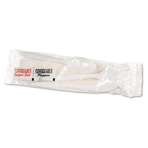 BOARDWALK 6KITMW Cutlery Kit, Plastic Fork/spoon/knife/salt/pepper/napkin,