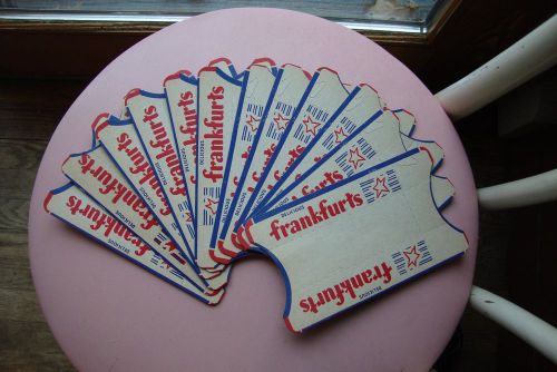 Vintage 1 Doz Frankfurts Hot Dog Vendor Cardboard Paper Holders Folding Red&amp;Blue