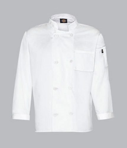 DC118 8 BUTTON DICKIES CHEF COAT LONG SLEEVE WHITE OR BLACK ALL SIZES SMALL-5XL