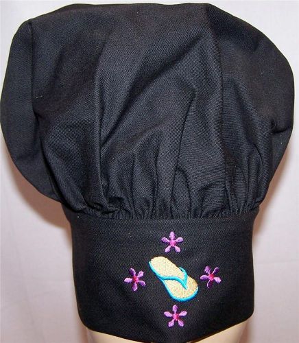Tropical Beach Vacation Flowers &amp; Flip Flop Adjustable Black Chef Hat Child Size