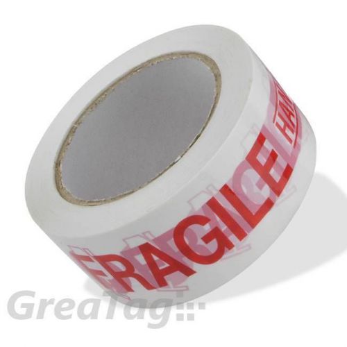 6 ROLLS PRINTED RED FRAGILE STRONG ADHESIVE TAPE PACKING PARCEL WHITE 48MM