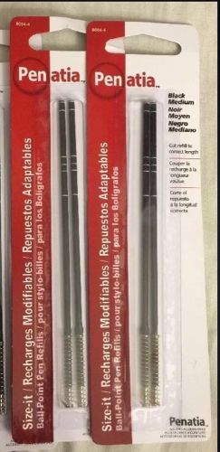 2 Pack Penatia Size-it Medium Point Black Ink Ballpoint Pen Refills Total Of 4
