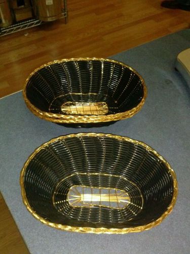 Black Vinyl with Gold Wire Rim Bread Basket lot of 3