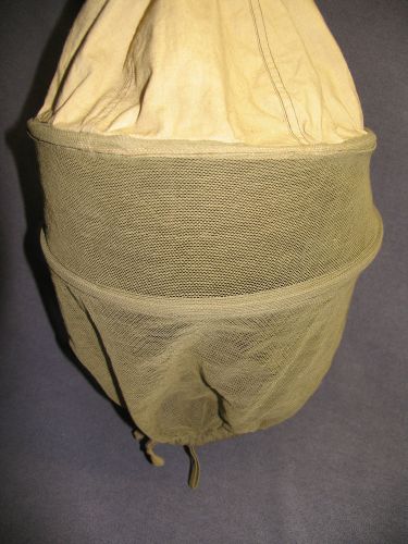 1950s Canvas France Military Beekeeper Hat Netting Mille Army Bug Net Vintage
