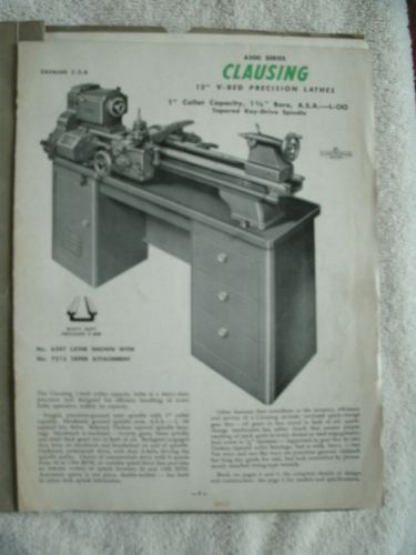 Atlas Clausing , No. 4800 Series , 12&#034; Lathe , Operating Manual and Parts List