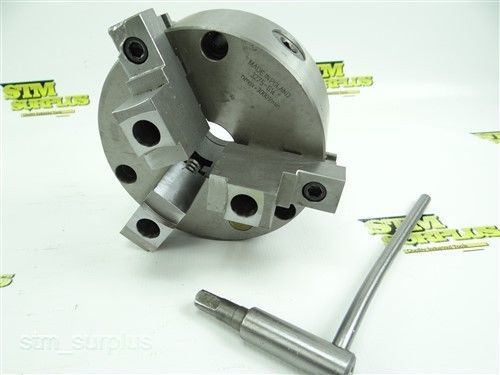 Bison 6&#034; 3 jaw lathe chuck  w/ soft jaws flat back &amp; key for sale