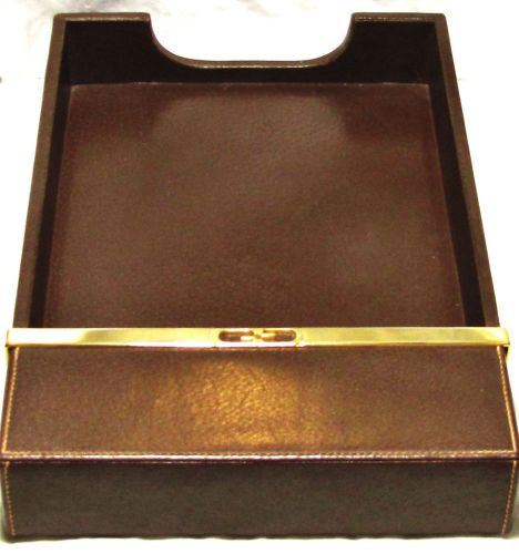 1970s vintage gucci leather&amp;gold desk tray legal pad/paper orgnizer~holder for sale
