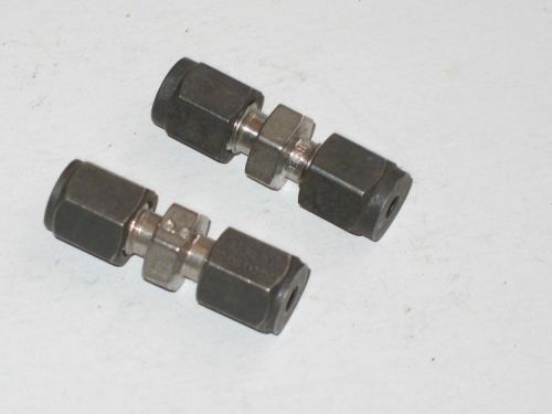 Set of 2 parker stainless steel ss tubing fitting 1/8&#034; x 1/8&#034; tube union for sale