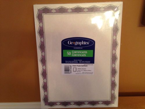 Printable Certificate Template 50 pack Crown Purple Design Geographics NEW NIB