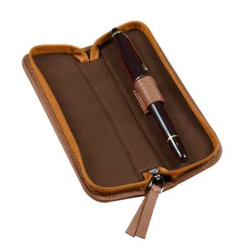 LUCRIN - Single-pen zip-up case - Granulated Cow Leather - Tan