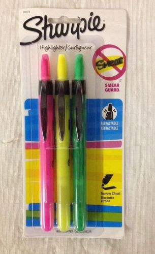 Sharpie Retractable Fluorescent Highlighters Color:Yellow,Green,Pink Pack Of 3