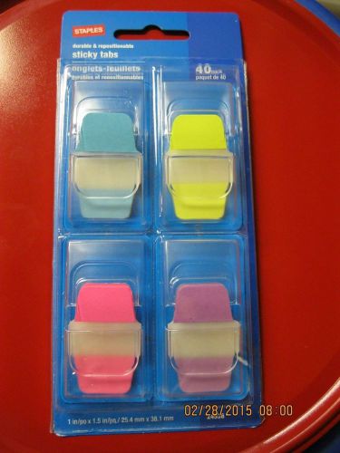 3 PKGS- STAPLES Sticky Tabs 1&#034; x 1.5&#034;, 40 Pk, Varied Colors- Tapered Colored Tab