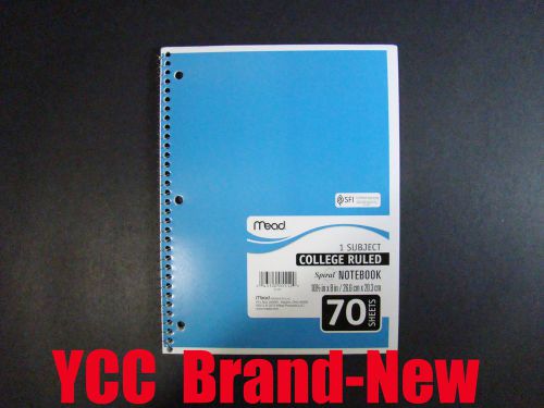 Mead Spiral Notebook,1subject,70sheets,college ruled,blue cover,10.5x8in,1pk
