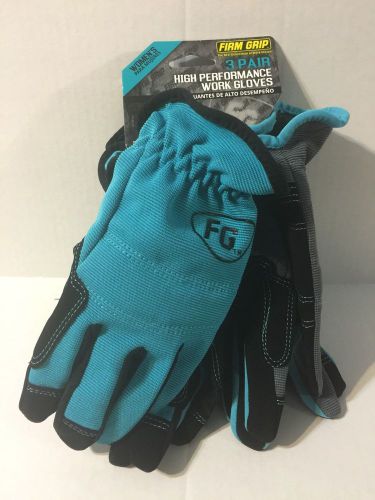 Firm Grip High Performance Work Gloves Womens- 3 Pairs Black, Grey, And Blue