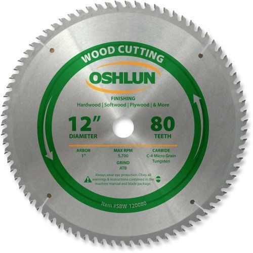 NEW Oshlun SBW-120080 12-Inch 80 Tooth ATB Finishing Saw Blade with 1-Inch Arbor