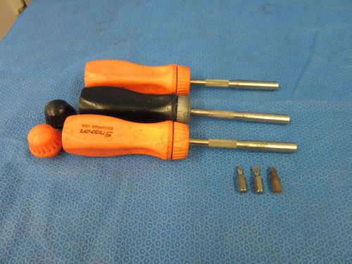3 SNAP-ON RATCHING RATCHET SCREWDRIVER FLAT PHILIPS HEAD SSDMR4B USED