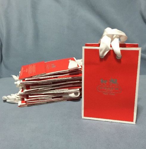 Lot of 16 COACH Gift Bags White Red Silver Handles Eylets 7&#034; x 5&#034; x 3&#034;