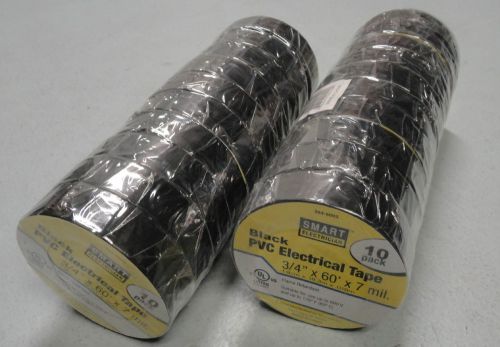 20 Rolls Smart Electrician Premium Black PVC Electrical Tape 3/4&#034; x 60&#039;