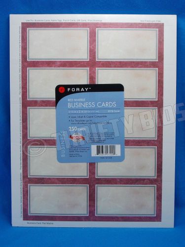 Foray 250 Business Cards 3 1/2&#034; X 2&#034; RED MARBLE 65 Lb 141258 Laser Inkjet Copier