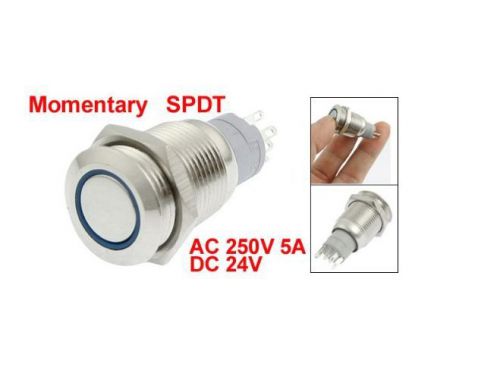Blue LED Light 24V 16mm SPDT Round Momentary Stainless Steel Push Button Switch