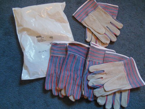 New! Set 5 Work Industrial Gloves Leather Palm Rubberized Cuff 1 Size Fits All