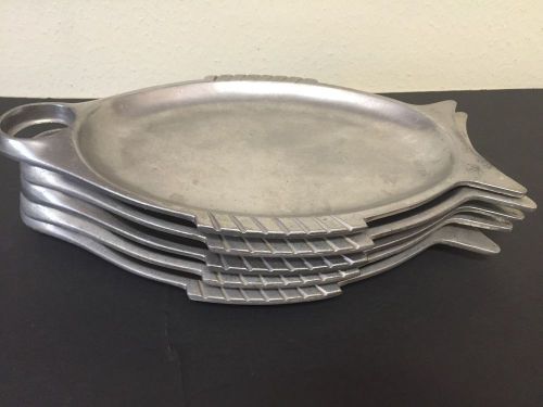 SET OF 5 RARE BON CHEF FISH PLATTERS BAKE SERVE CAST ALUMINUM 14x8.5&#034;