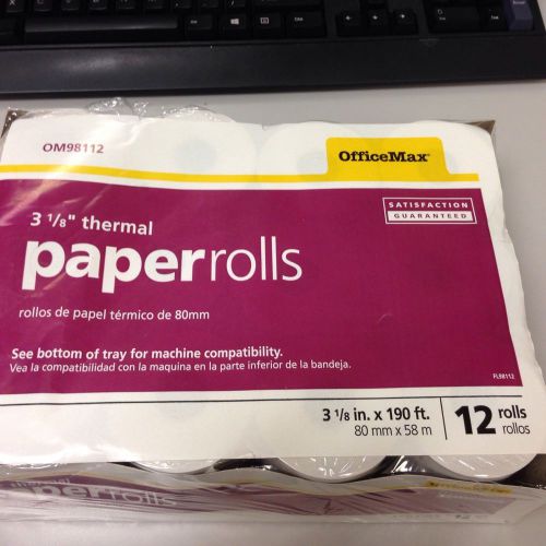 3 1/8&#034; Thermal Paper 12 Rolls Office Max Brand 190 Ft