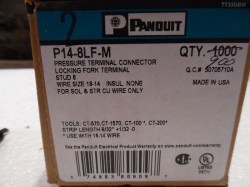 Panduit p14-8lf-m locking fork terminal 18 – 14 awg, #8 stud size nib 900 for sale